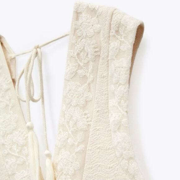 Zara Cream White Embroidered Floral Lace V-neck Sleeveless Romper Jumpsuit Sz S - Picture 6 of 16